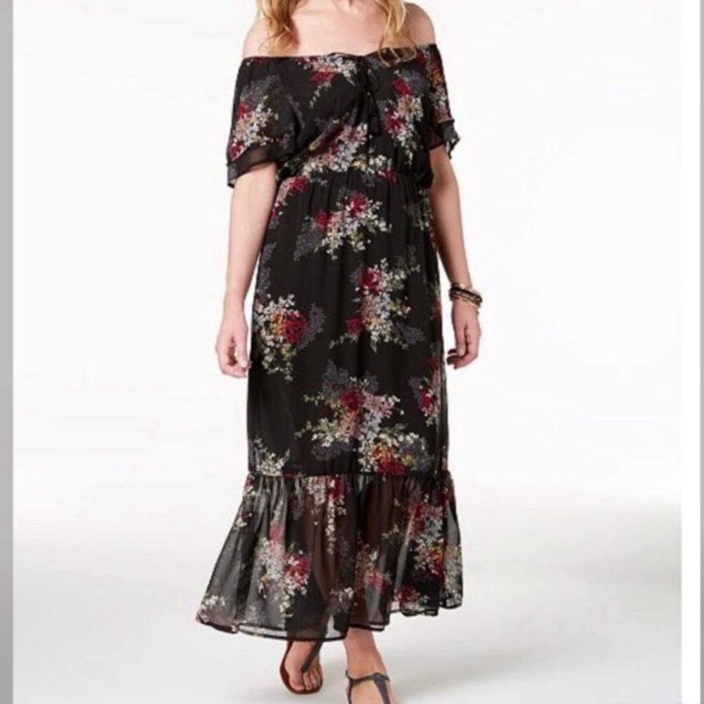 Style & Co XL flutter black floral maxi dress